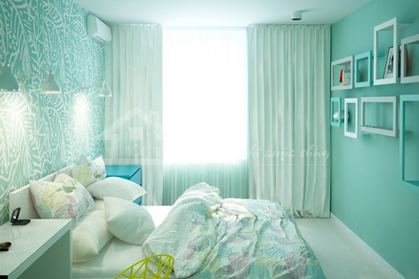 phòng ngủ sơn màu xanh